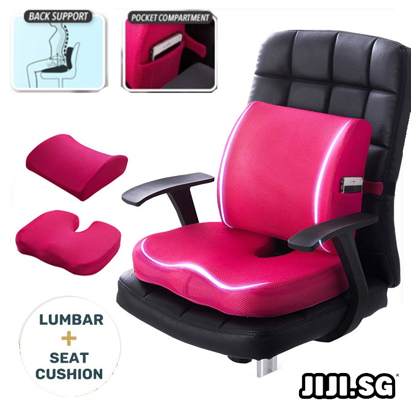 JIJI SG AADI Mesh Memory Foam Lumbar Seat Cushion Ergonomic Office Chair Pillow Back Support