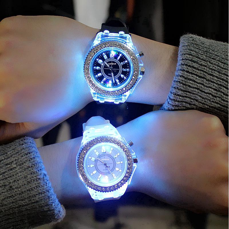 Geneva Rhinestones Luminous Glowing LED Sport Watches Women Quartz Watch Couple watch