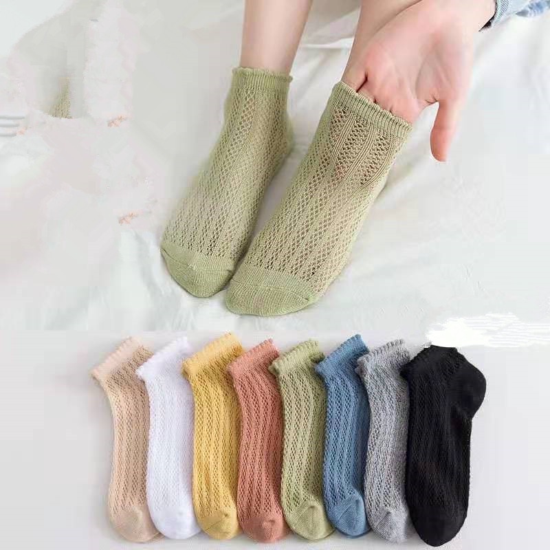 Mesh Socks Women's Pure Cotton Lace Air Conditioning Summer Thin Japanese Style Solid Color Hollow Fishnet