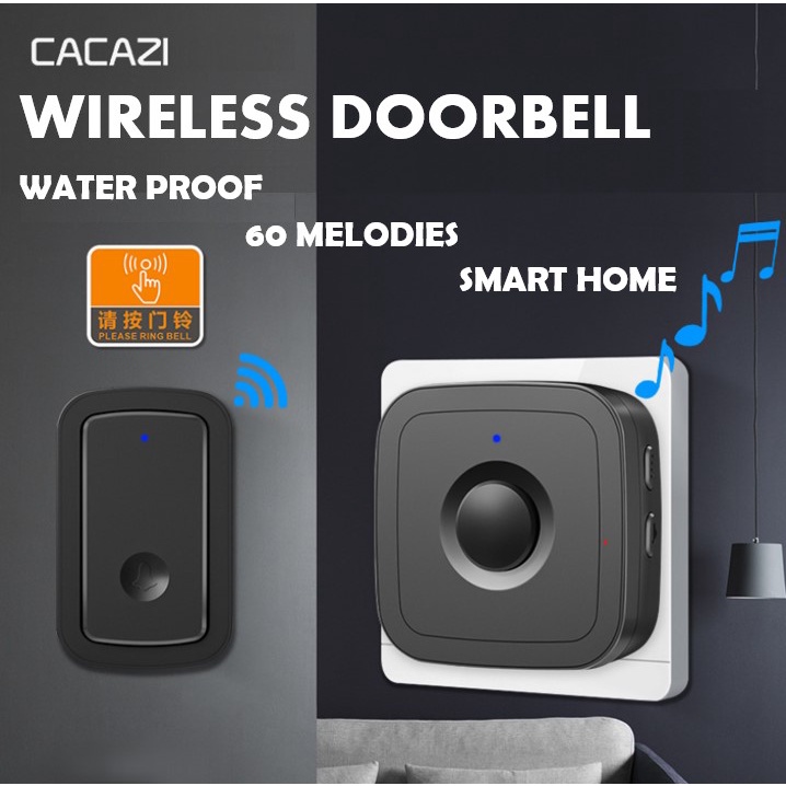 SG WarrantyCACAZI A58 Waterproof Wireless Doorbell Home Call Ring Bell