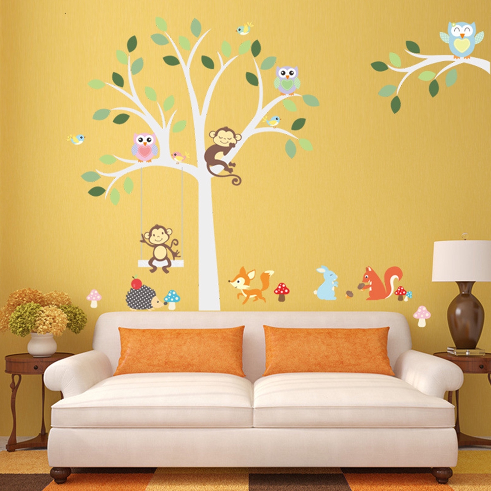 Cartoon Decor Monkey Home Wall Sticker Forest Animal Diy Kids Room Baby Tree Decals Cute Bedroom