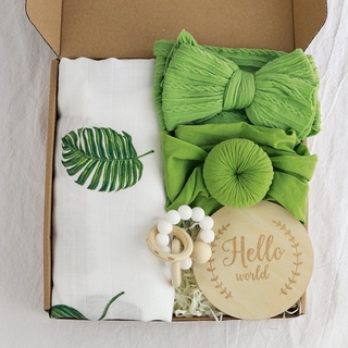 [SG Seller Ready Stocks] Newborn baby girl gift set box with headbands, swaddle and teether