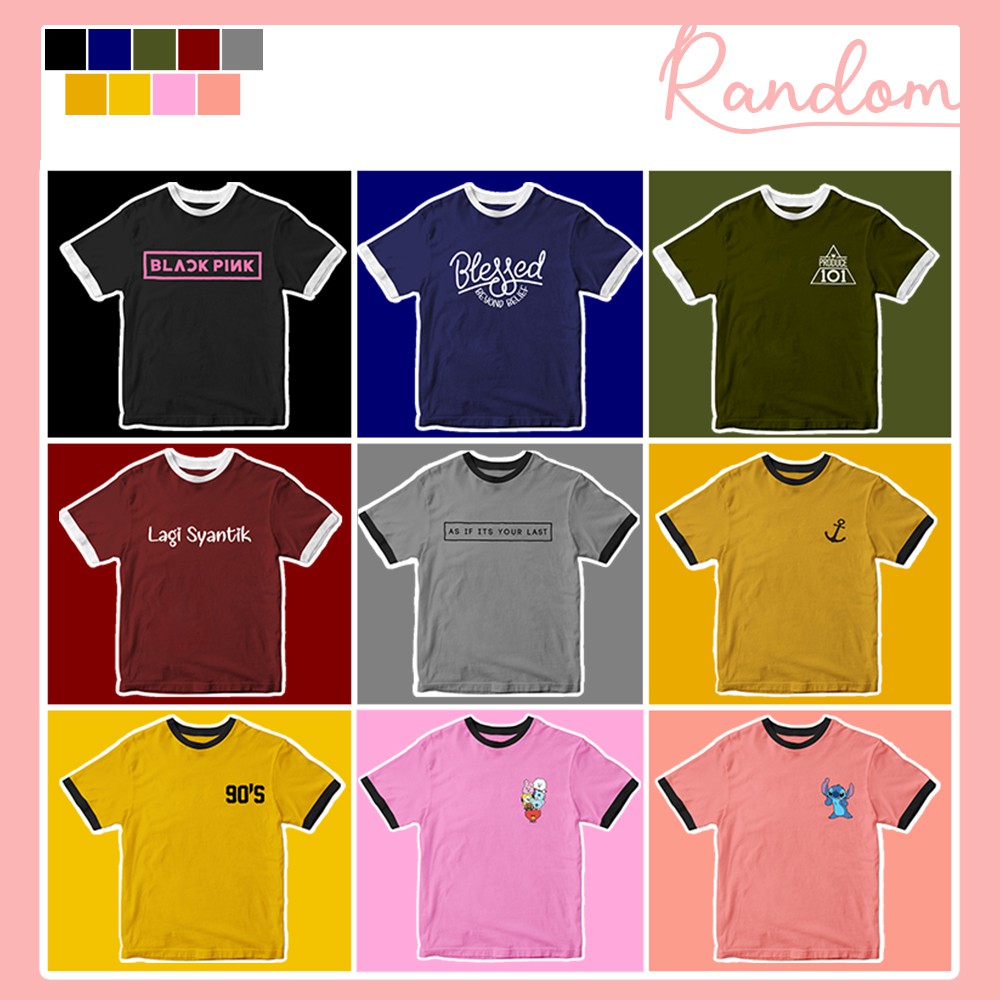 Ringer Tee Motif Random T Shirt For Tumblr Tee Soft Spandek T Shirt Yelonix Girls Shopee Singapore