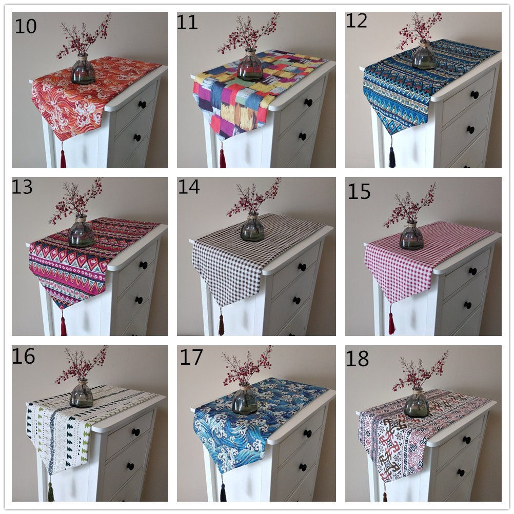 Colorful Geometric Table Runner Home Decor Cotton Linen Tablecloth