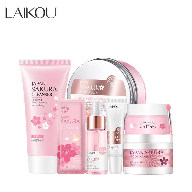 Laikou Japan Sakura Face Cream Repair Dry Skin Brighten Tone Serum Day
