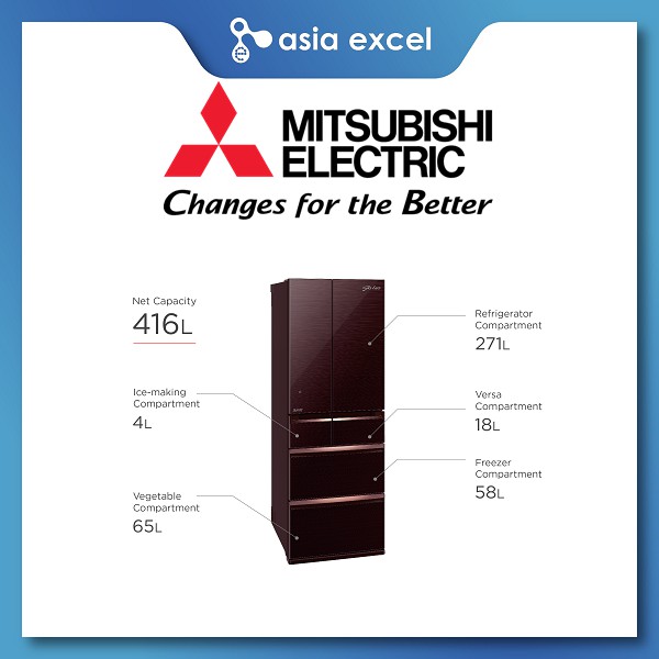 Mitsubishi Mr Wx53z 416l Glass Brown Glass Pink 6 Door Refrigerator Shopee Singapore