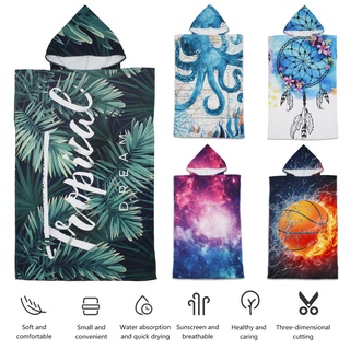 Microfiber Fabric Printed Hooded Beach Towel Changing Towel 75x110cm Adult Poncho Bath Towel #2