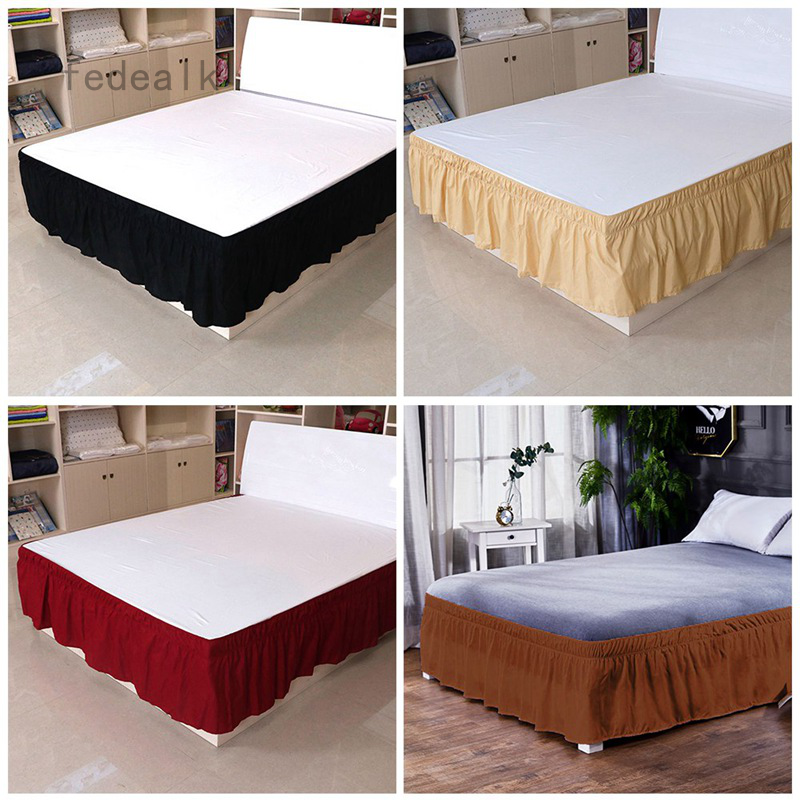 Pleated Bed Skirt Around Dust Ruffle Elastic Bedding Bed Easy Queen King Twin 