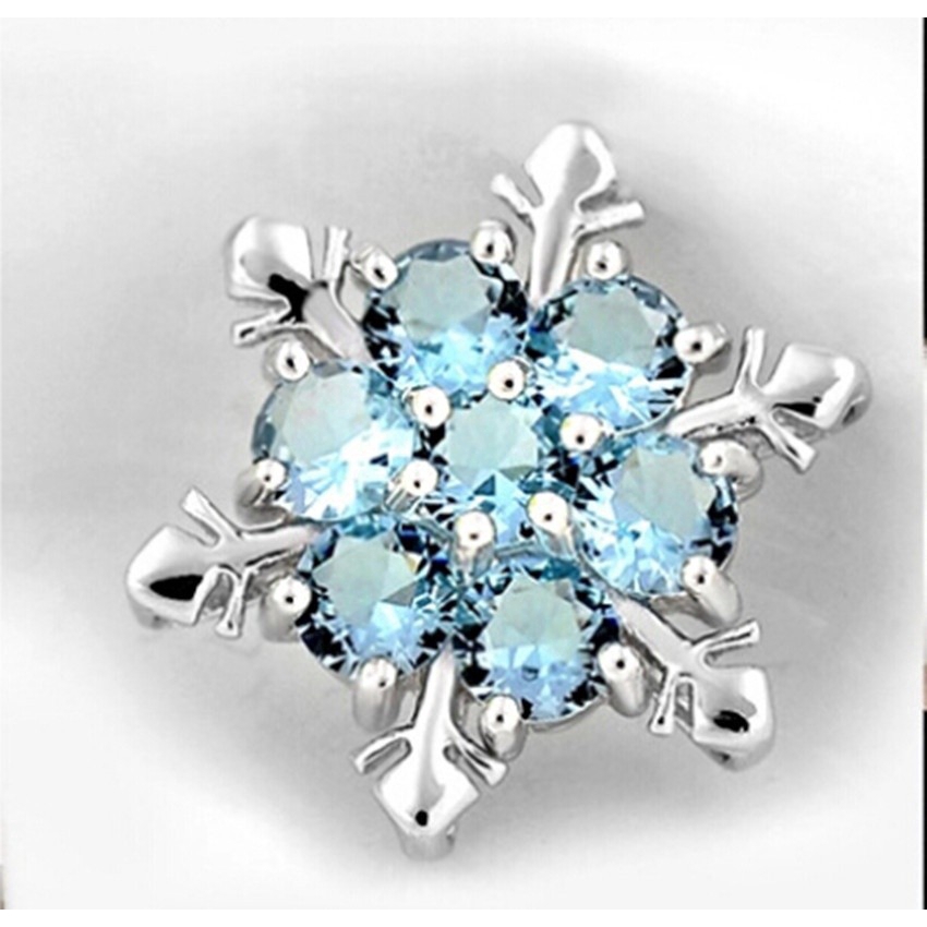 Charm Vintage lady Blue Crystal Snowflake Frozen Flower Silver Necklace Pendant