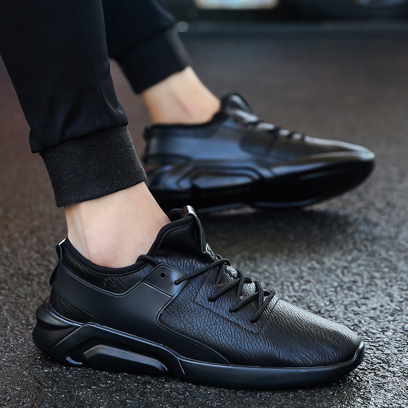 mens black leather running shoes