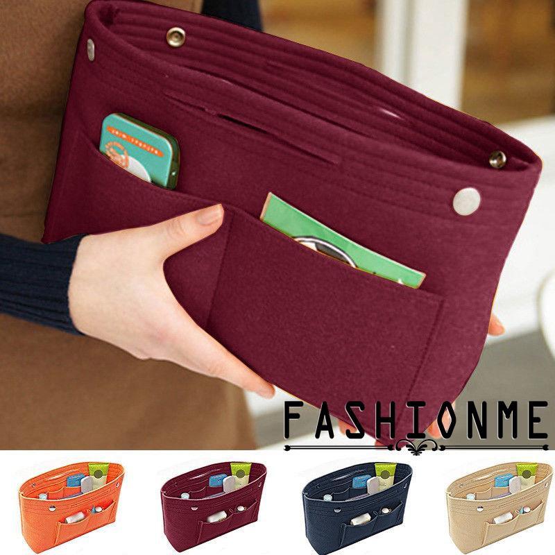 Image of F..-Women Portable Felt Fabric Purse Handbag Organizer Bag Multi Pocket Insert