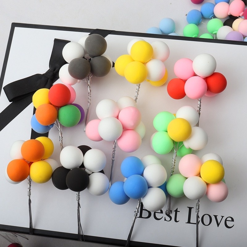 1 Bunch Mixed Color Clay Balloons Cake Topper Balls Wedding Birthday Party Favor Dessert Decorations