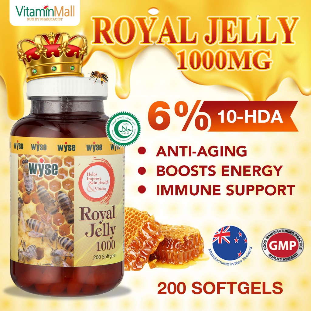 NZ Wyse Royal Jelly 1000mg Halal 200 Softgels Anti Aging, Hair
