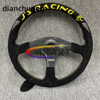 JS  XR racing yellow style Universal 14 inch Genuine Leather Racing Steering Embroidery Drift Sport Racing Steering Wheel