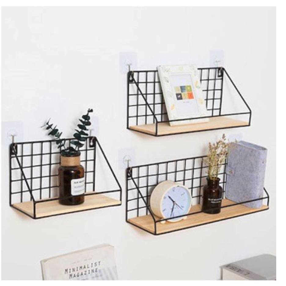 Wall decorative shelfIron mesh creative Nordic style wall hanging shelf ...