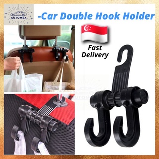 🇸🇬ReadyStock Double Auto Car Back Seat Headrest Hanger Holder Hook For Bag Purse Cloth Grocery Car Interior Accessories