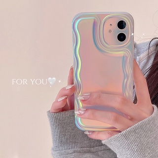 Dreamy Shiny Gradient Laser Wave Frame Phone Case Compatible for IPhone 14 13 12 11 Pro Max X Xs Matte Shock Resistant Soft TPU Back Cover