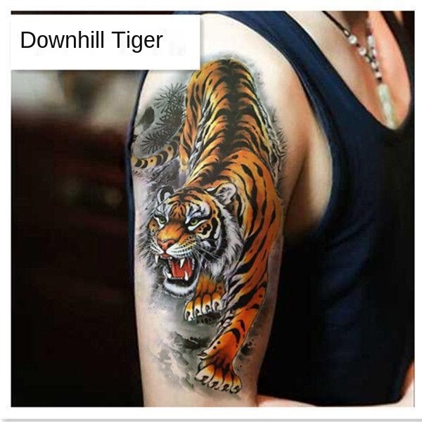 ▤Tattoo stickers Waterproof Flower Arm Tattoos Lasting Tiger Simulation  Down Mountain Tiger Domineering Sticker Personal | Shopee Singapore