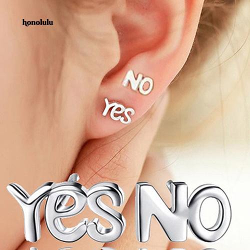 Hono Women S Fashion Jewelry 925 Sterling Silver Yes No Ear Stud Earrings Shopee Singapore