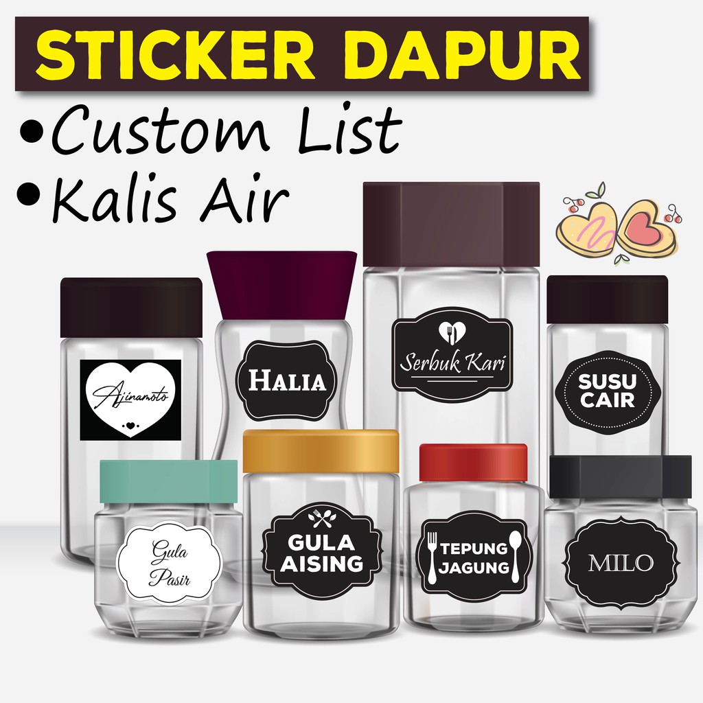 Sticker Dapur Kalis Air Custom List Nama Bahan Anda 