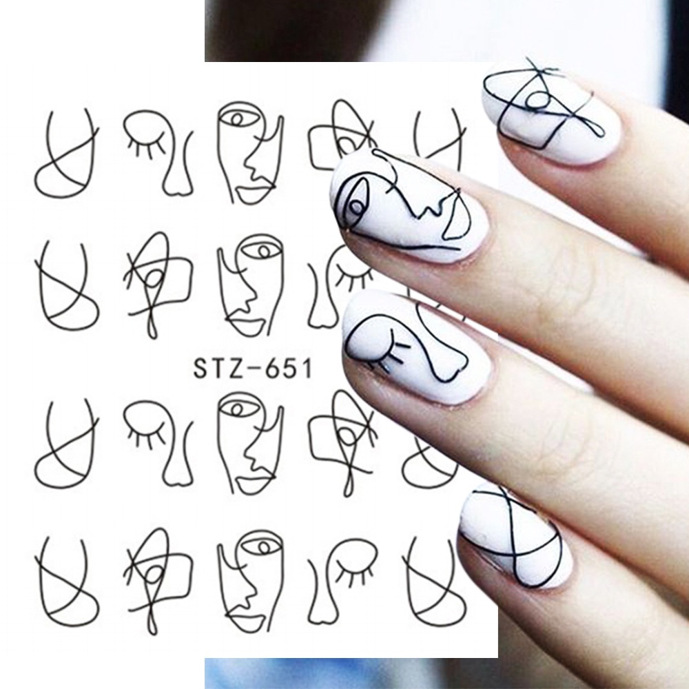 Nail Art Watermark Sticker Paper Trend Cartoon Line Black Manicure Art Deco Sticker  Decal | Shopee Singapore