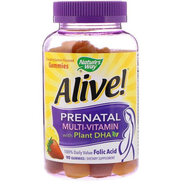 Nature’s Way, Alive! Prenatal Multi-Vitamin with Plant DHA, Strawberry/Lemon Flavored 2 x 90s