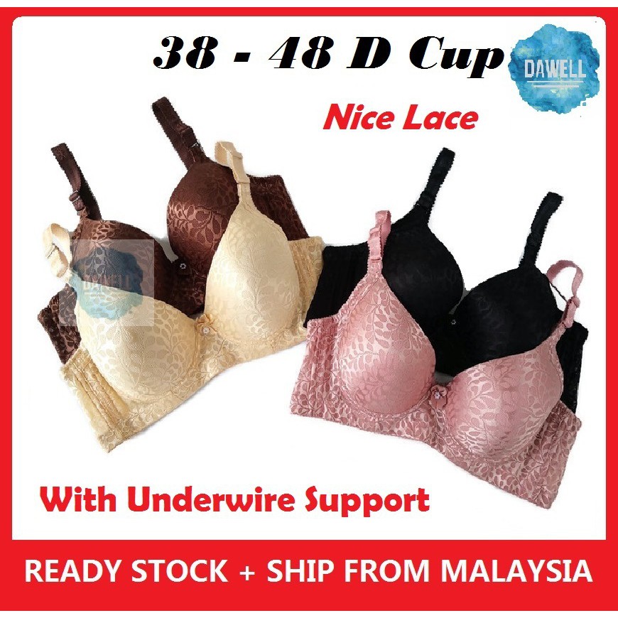 Large Size 38d 40d 42d 44d 46d 48d D Cup Bra Lady Women Lace Deep V Comfortable Plus Size Bra Besar 4 Hook Underwire Shopee Singapore