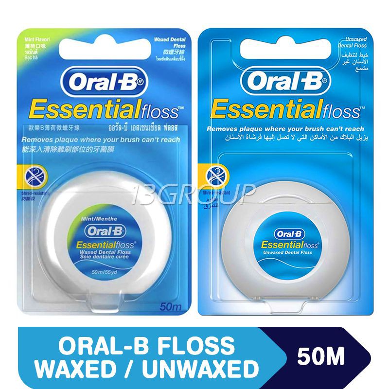 Oral B Essential Dental Floss 50M Mint Waxed Regular Unwaxed | Shopee ...