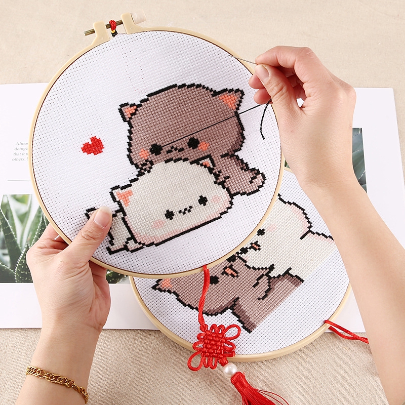 Beginner Embroidery DIY Kit Cartoon Cross Stitch Pendant Couple Handmade  Home Decoration Simple Self-embroidered Material Package | Shopee Singapore