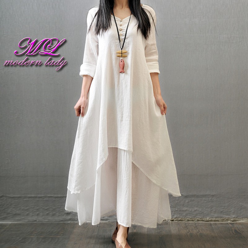 women's new linen plus size long Dress 