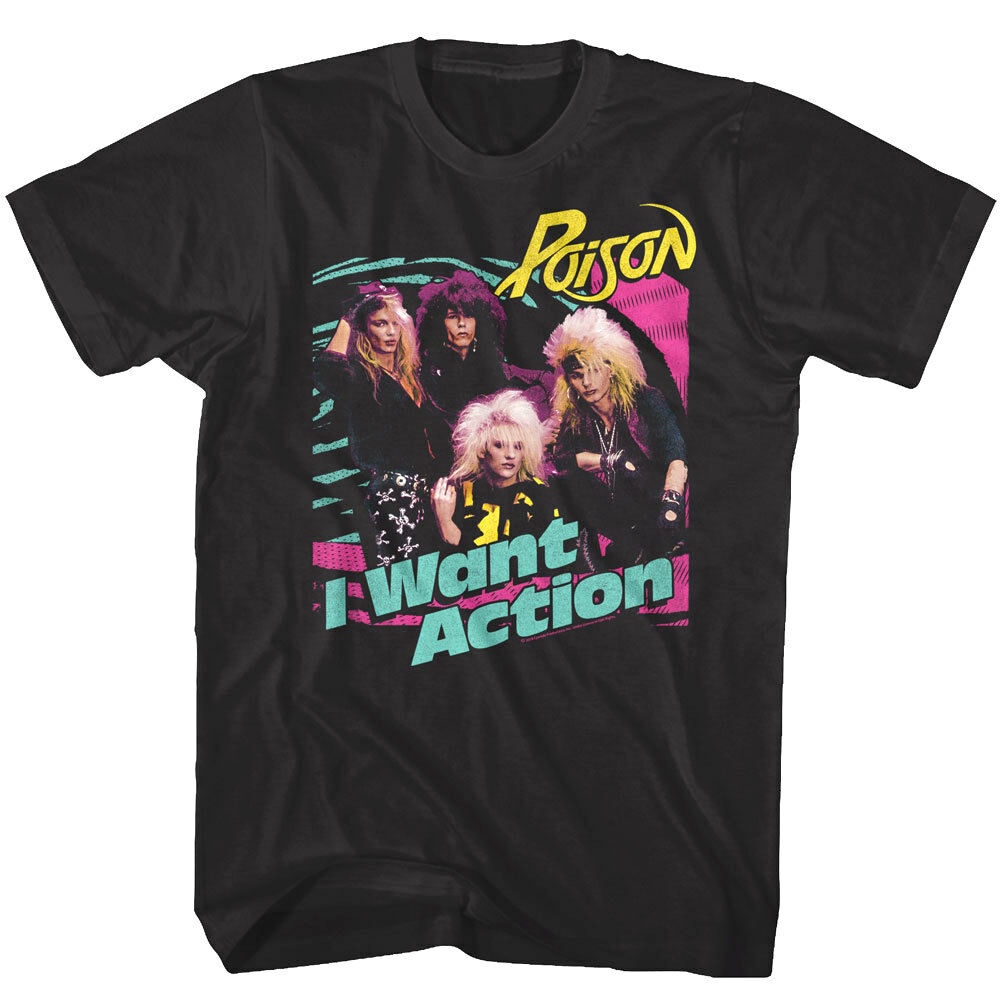 Poison I Want Action Mens Metal Rock Band Album Cover Concert Tour Merch Tshirt Shopee Singapore