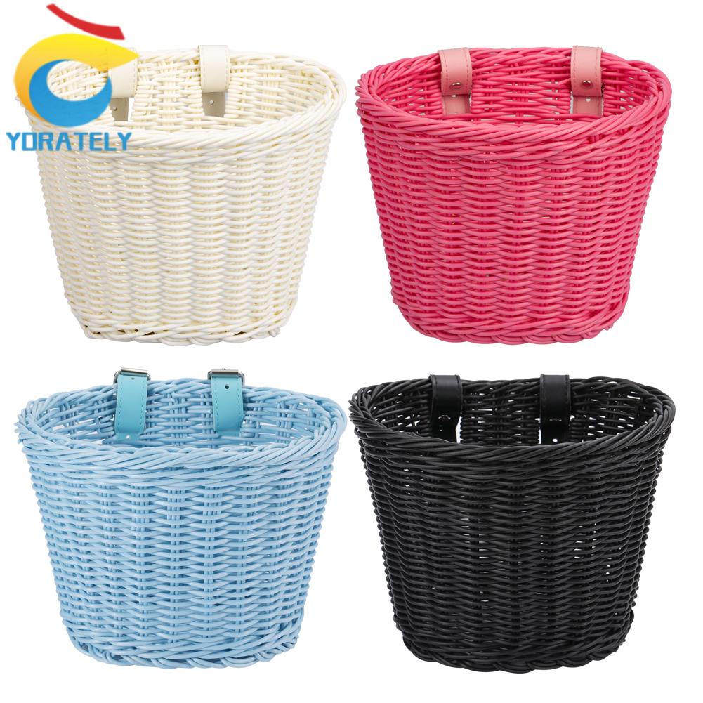 Front Handlebar Wicker Bike Basket Rattan Bicycle Basket with Leather Straps Hand-Woven Storage Basket for Adult Children 