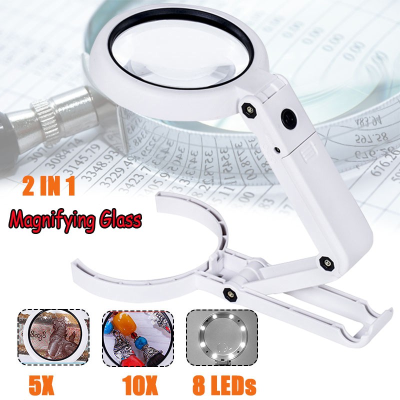 Fashion 10X Handheld Folding Lamp Loupe Magnifier Reading Portable Illuminated Magnifying Glass