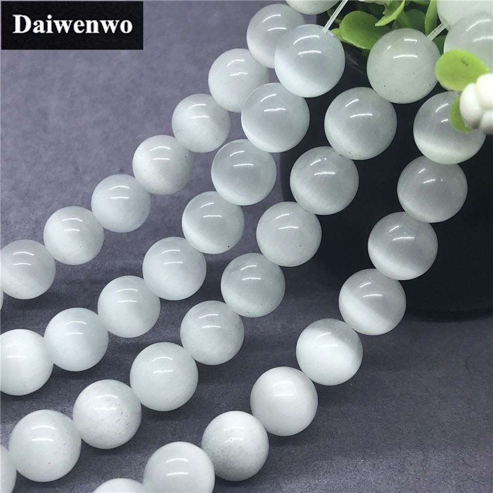 White Cats Eye Beads 4-12mm Round Natural Loose Opal Stone Bead Diy for Jewelry