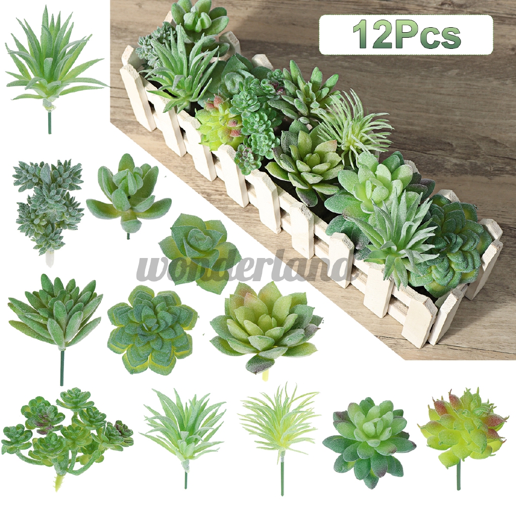 12pcs Artificial Succulent Flocking Plants Unpotted Mini Fake