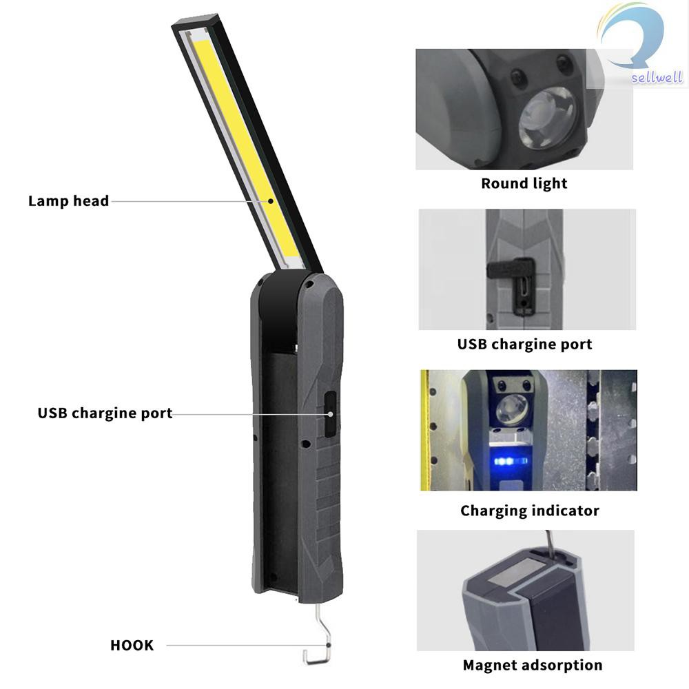 Portable Foldable USB Work Light 4 Mode COB Flashlight Rechargeable Magnetic LED Torch Flexible for Garage Mechanic Auto Car Truck Repair Ca  HOT1