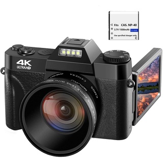 4K Digital Camera 48MP 16X Digital Zoom Flip Screen Autofocus Camcorder with Wide-Angle Macro Lens