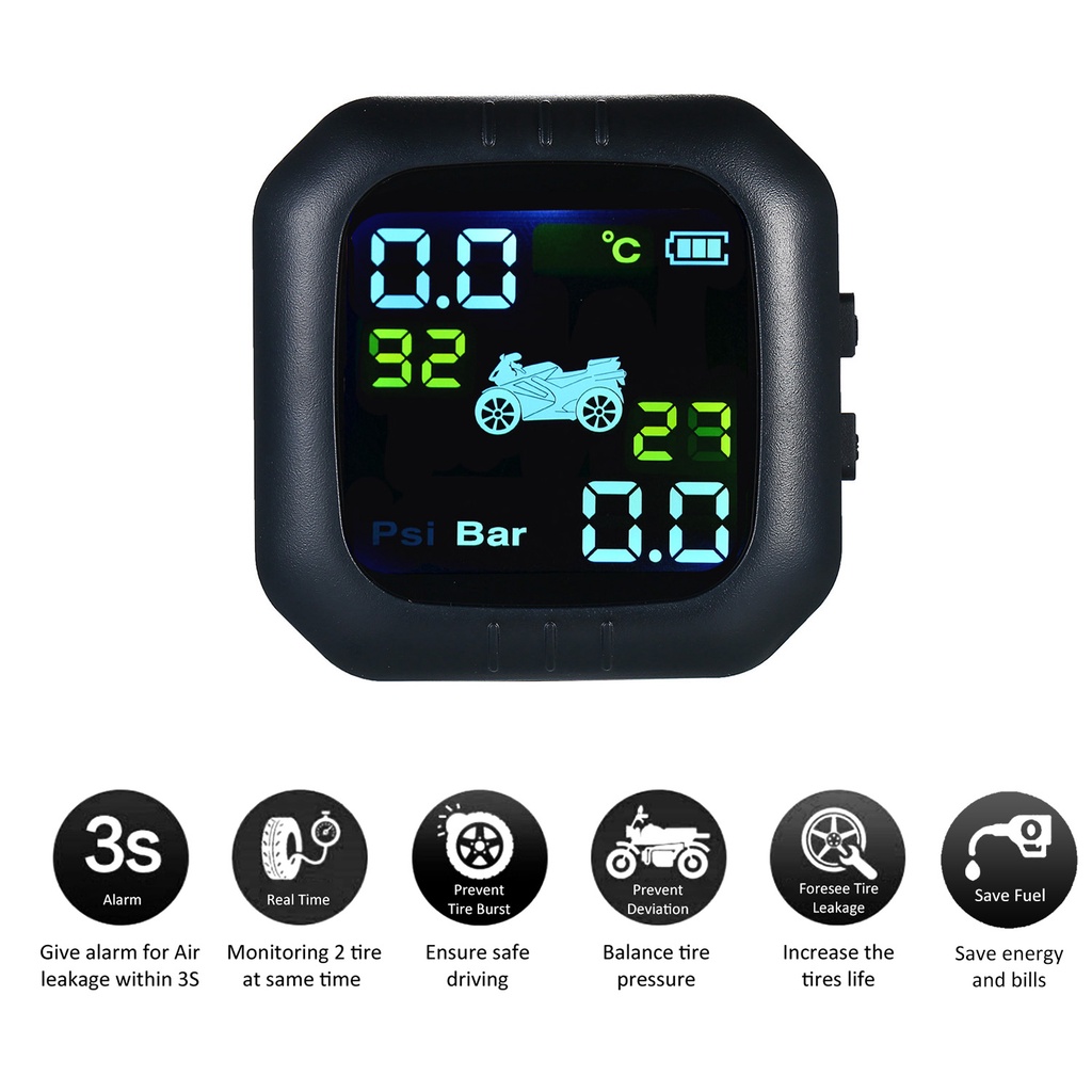 KDator Motorcycle Tire Pressure Monitoring System Super Waterproof Sun Protection Tpms System TPMS With USB with 2 external sensor 