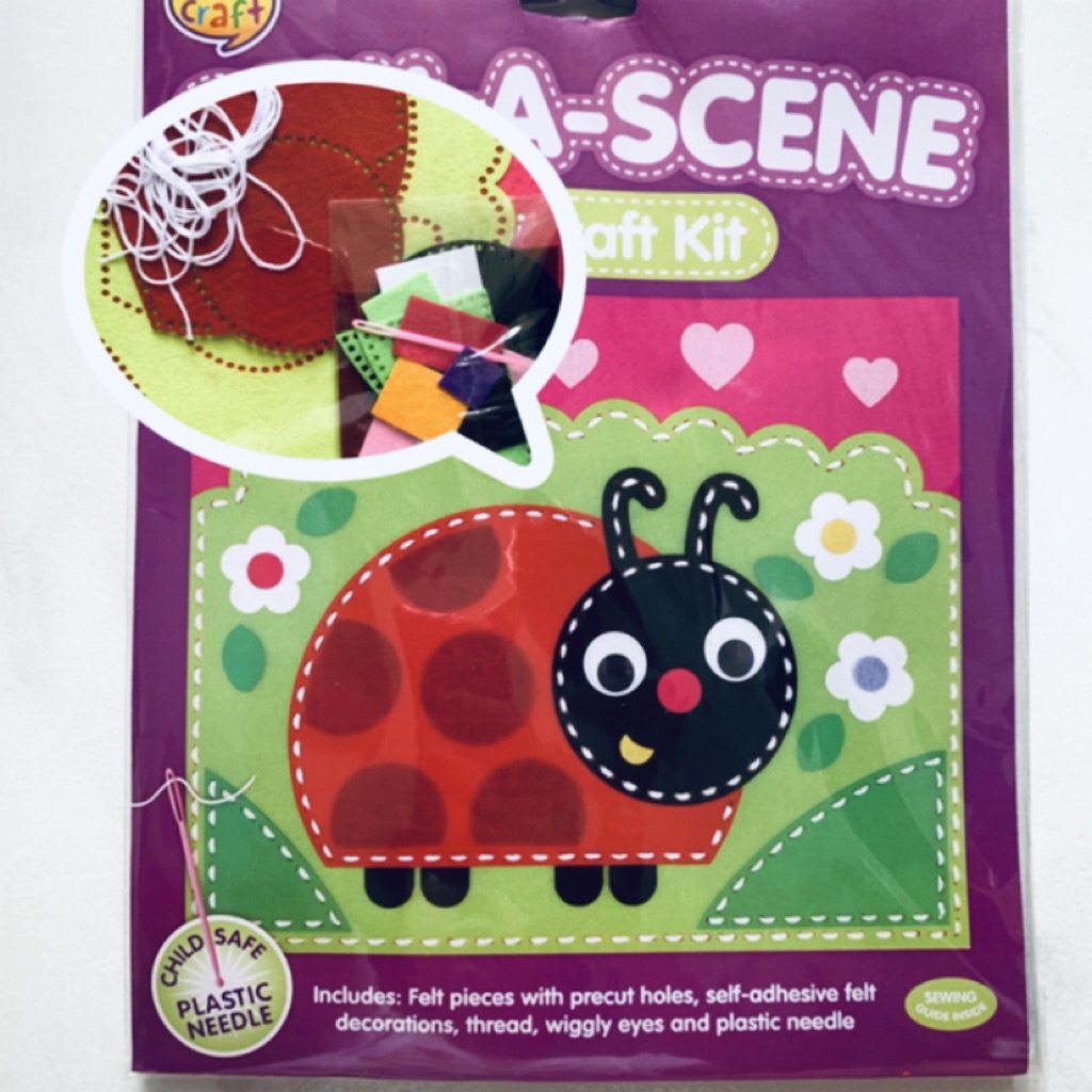 Sew a Scene Children's Felt Craft Kit Plastic Needle Wiggly Eyes Kids 4 Designs 