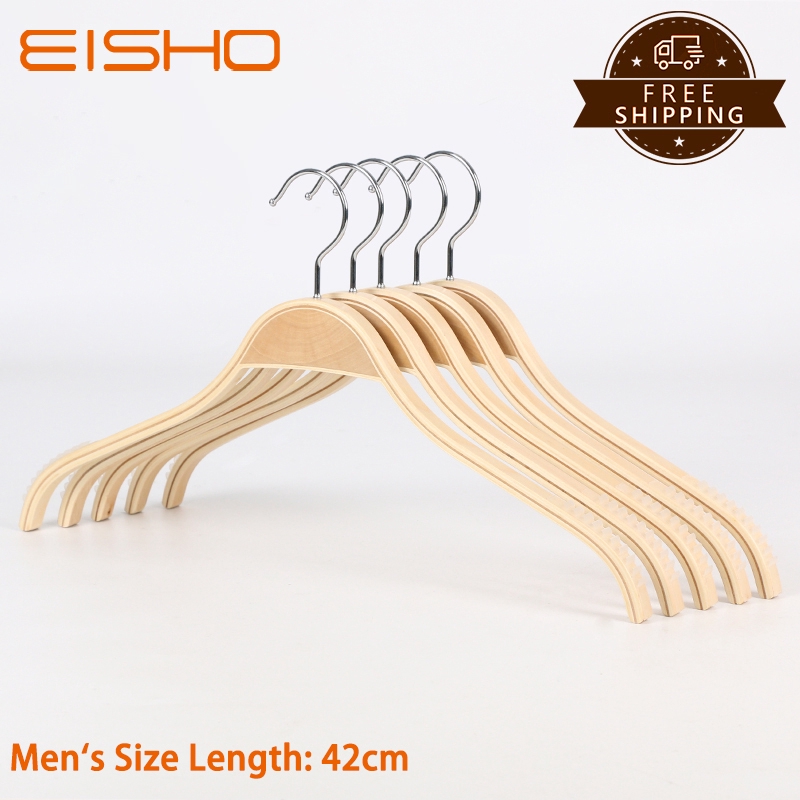 10 Pack JS HANGER Durable Wooden Clothes Hangers Natural Finish with Soft Non-Slip Stripes 