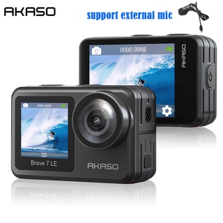 [Support External Mic] AKASO Brave 7 LE 4K30FPS 20MP WiFi Action Camera with Touch Screen Vlog Camera EIS 2.0 Remote Control 131 Feet Underwater Camera with 2X 1350mAh Batteries Support External Mic