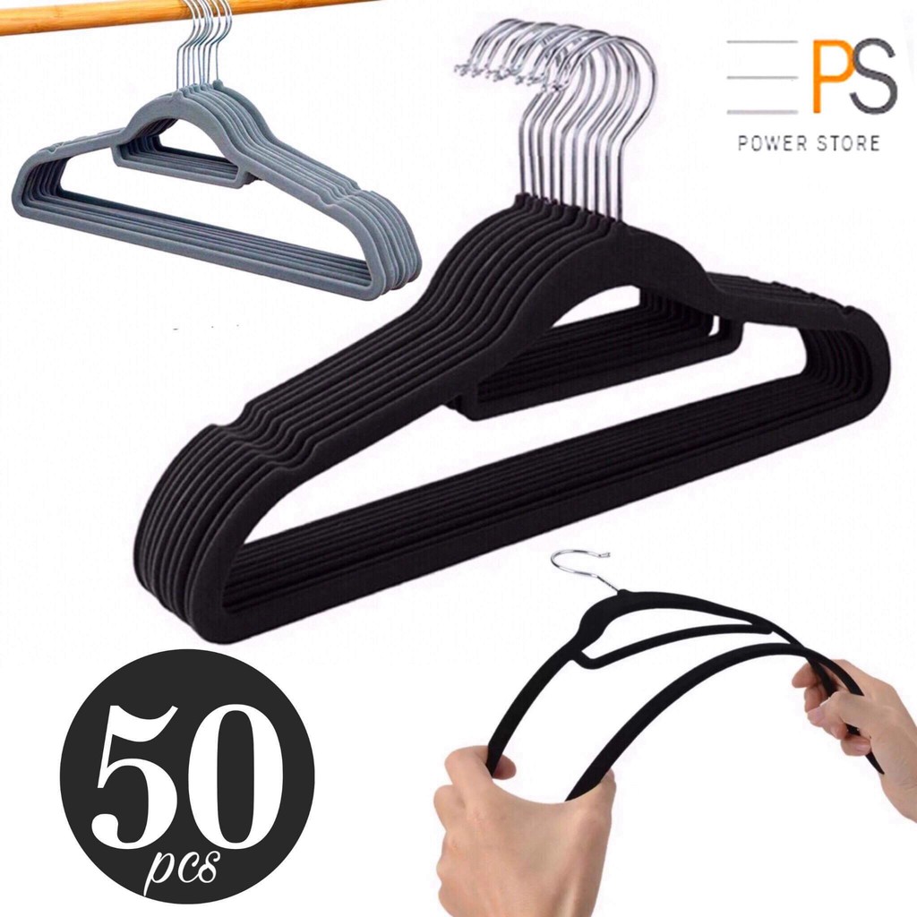 Velvet 50 Pcs Non-Slip Anti Slip Clothes Hanger Cloth Coat Hangers ...