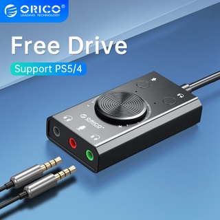 ORICO USB External Sound Card with Headset Port+1 Microphone Port Jack 3.5mm Adapter Mute Switch Volume Adjustment Free（SC2）