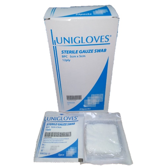 [1 Box] Unigloves Sterile Gauze Swab 5cm x 5cm, 12ply (5pcs pack ...