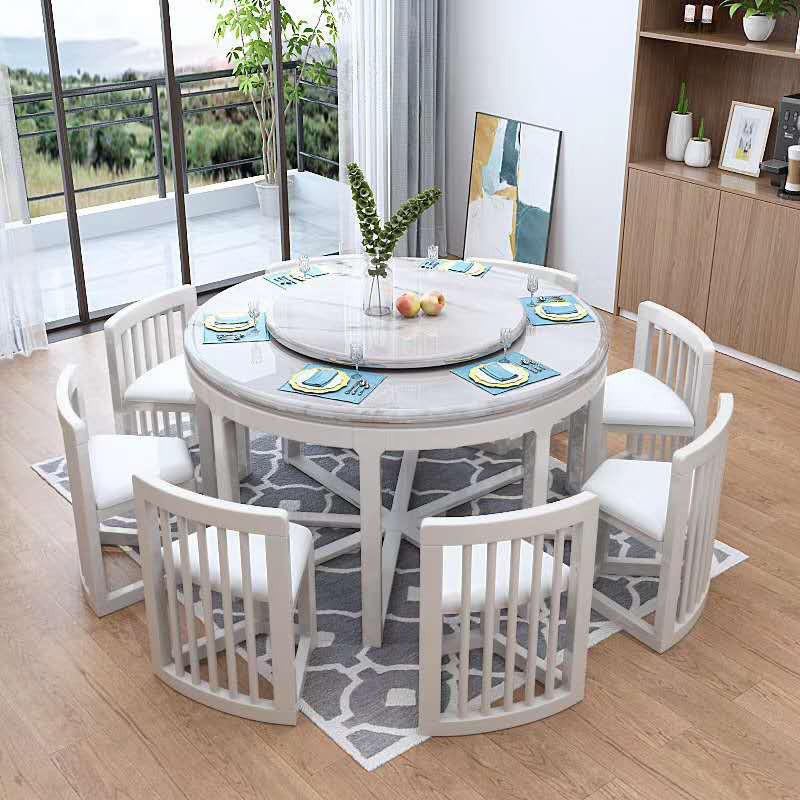 Large 8 Seater Marble Solid Wood Round, Round Dining Table And Chairs 8 Seater