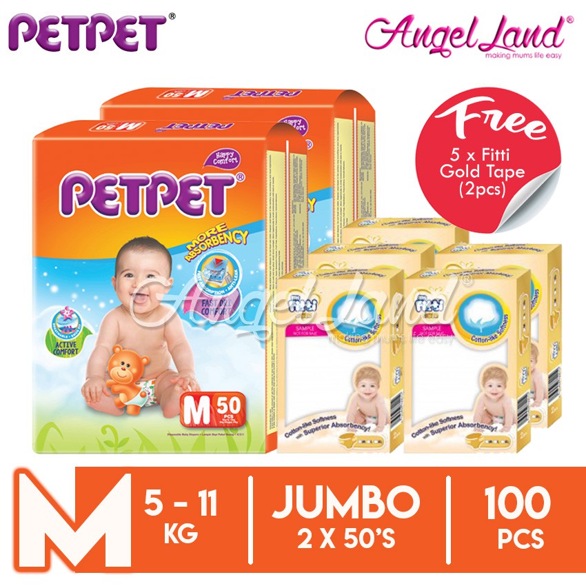 Buy 2 Free 5 Petpet Tape Diaper Jumbo Pack M50 2packs Foc Babylove Daynite Pants 3pack Random Size Shopee Singapore