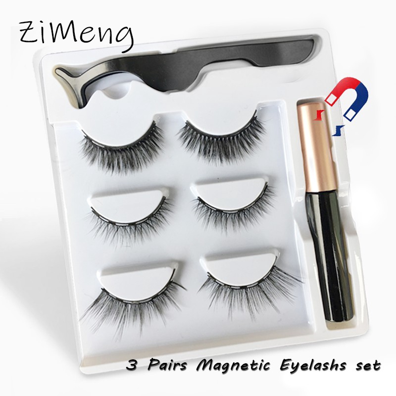 3 Pairs Magnetic Eyelashs Set Magnet Liquid Eyelinerand Magnetic Lashes And Tweezer Set Waterproof 