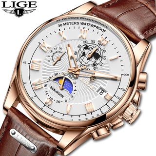 LIGE 2022 New Men's Watch LIGE Fashion Leather Waterproof Men's Military Sports Quartz Wristwatch