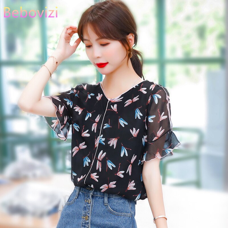 womens black chiffon tops