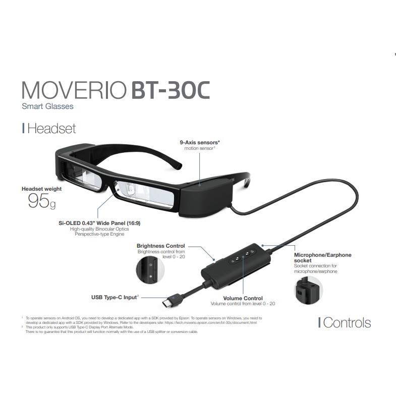 and OLED Display Epson Moverio BT-30C Smart Glasses with USB Type-C 1 